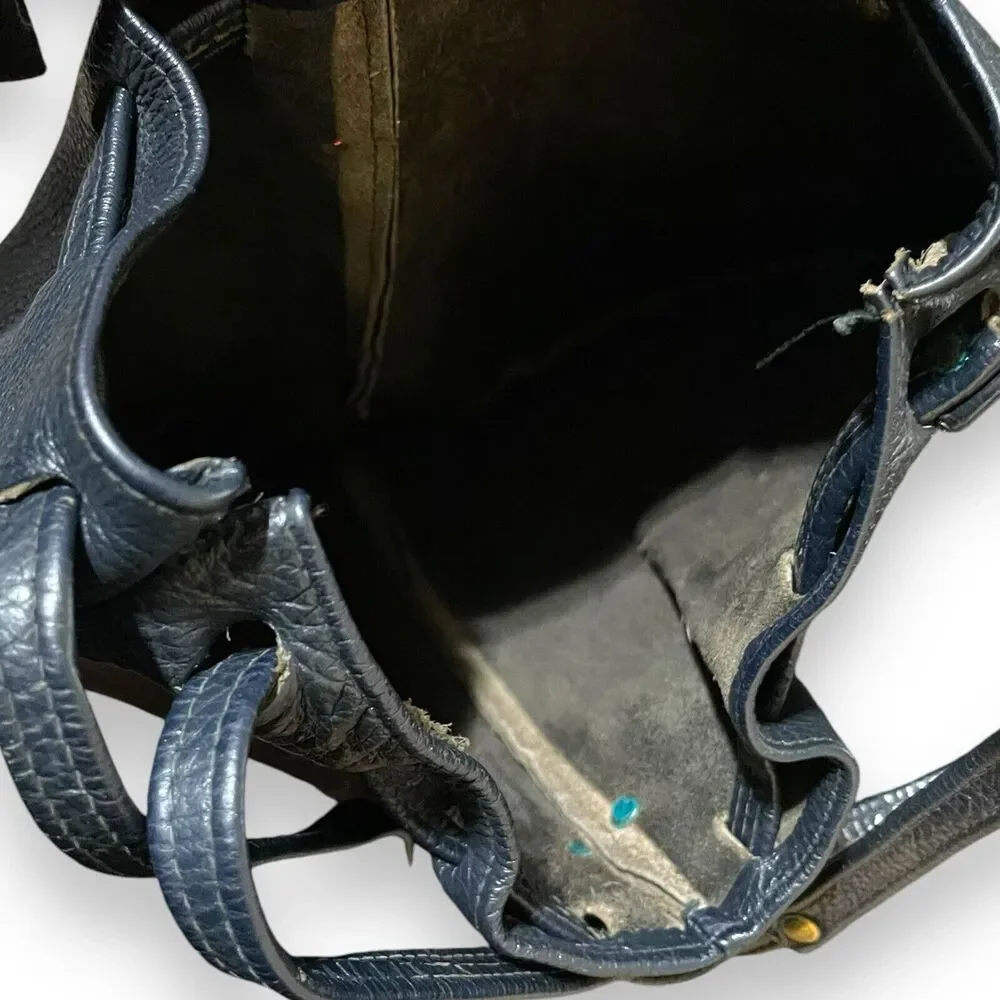 Pebble Faux Leather Shoulder Bag Women's Dark Blue Western Boho Hobo Pockets VTG